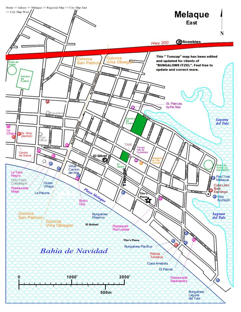 Map Of Melaque EAST Bungalows Itzel   Melaque Map East 791x1024 